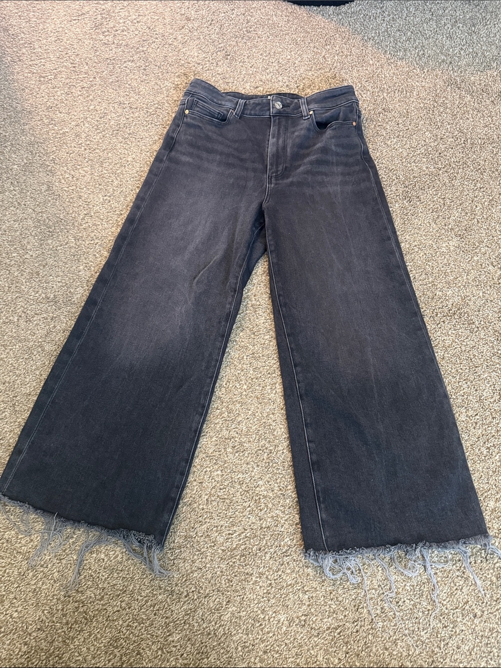 PAIGE Washed Black Wide-Leg Frayed Hem Jeans